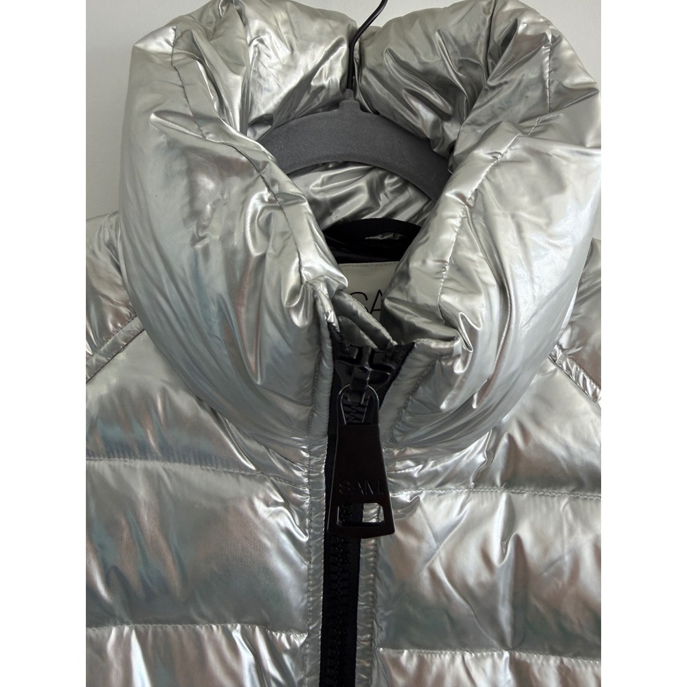 SAM New York Freestyle Down Puffer Jacket Metallic Silver Womens Small Bomber - Picture 12 of 16